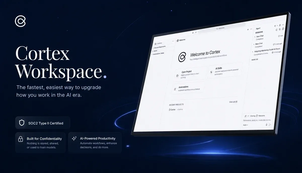 Cortex Workspace floating monitor layout for knowledge worker desktop automation